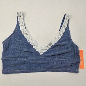 Colsie Women's Denim Bralette Lace Trim‎ V Neck Blue XL